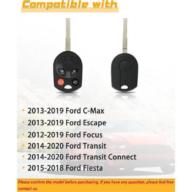 Head Key Fob Replacement Fits for Ford Focus 2012-/ C-Max Escape 2013-/ Transit Connect 2014- Keyless Entry Remote Control OUCD6000022 (Pack of 2)