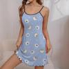 Summer Women's Casual Blue Spaghetti Strap Sexy Dress for Homewear