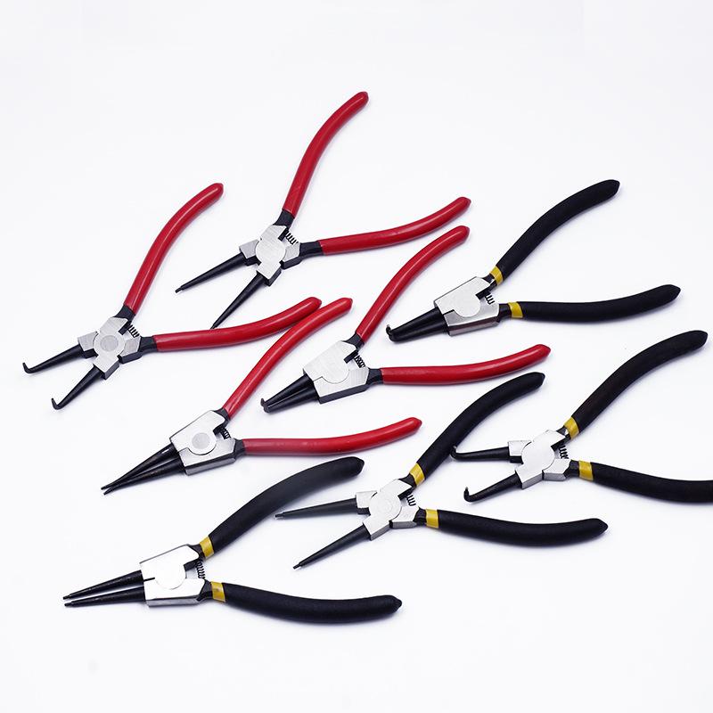 Rubber & Plastic Coated Circlip Pliers - Straight & Bent Jaw, Dual-Purpose Retaining Ring Clip Pliers
