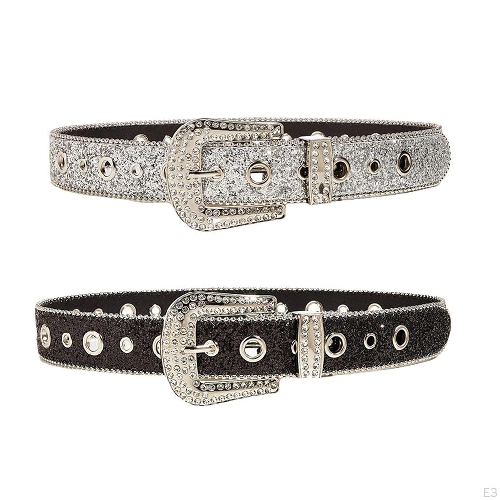 Fashion Women Belt Casual Waistbelt Sparkling Adjustable Bling Jeans Decorative Cowgirl Leather