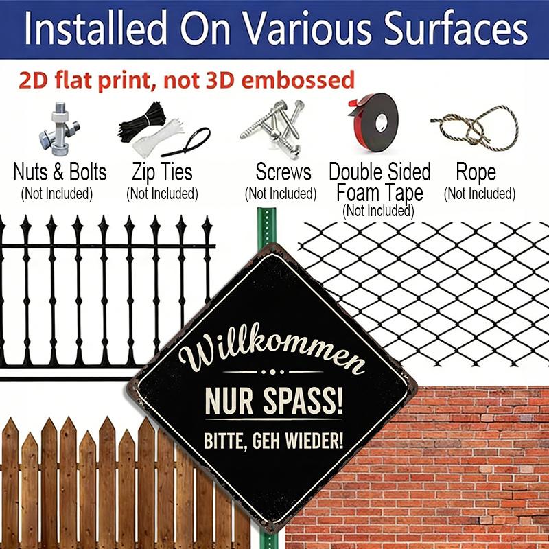 2D Flat, 1pc Vintage Funny Welcome Themed Aluminum Sign, German Slogan Wall Art, Rustic Aluminum Plaque, Suitable for Entryway, Living Room, Home
