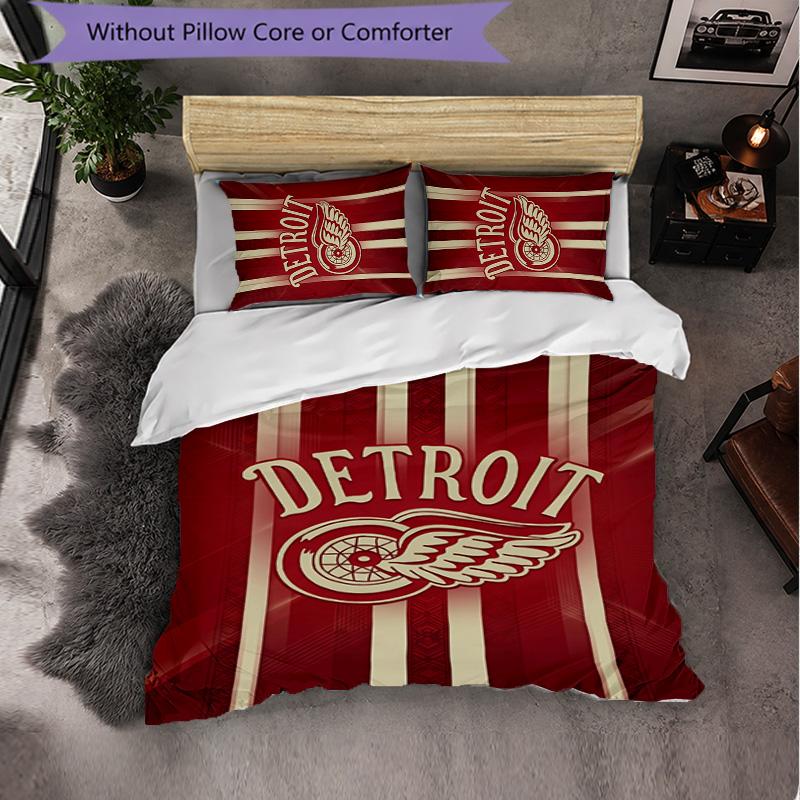 Set Biancheria da Letto in Microfibra con Motivo Detroit Red Wings 3 Pezzi Copripiumino Decorativo per Camera da Letto Uso Domestico