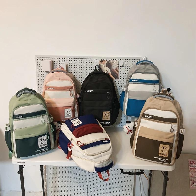 New Nylon Zipper Patchwork Backpacks Anti-Theft Back Casual Student Bag 2026 High Capacity Sweet Elegant School Bags for Women