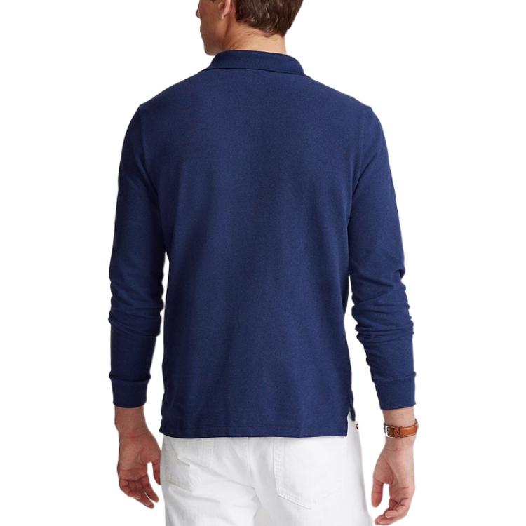 Polo Ralph Lauren Solid Color Logo Embroidered Slim Fit Long Sleeve Polo Shirt Men tops Navy-Blue MNPOKNI16820857-410