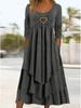 In Stock: 2026 Spring/Autumn European-American Waist-Cinching Casual Dress with Heart Detail and Tiered Hem