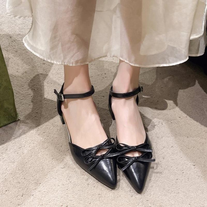 Fashion Spring New Baotou Slippers for Women Fashion Pointy Shallow Mouth Butterfly Knot Hollow-out Line with Non-slip Low Heels