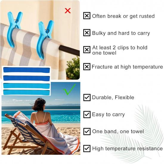 Towel Bands for Beach Chair Towel Chair Clips for Beach, Pool & Cruise Chairs (Blue)