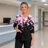 Women's Floral Print V-Neck Scrub Top with Pockets, 3/4 Sleeves and Side Slits for Uniform