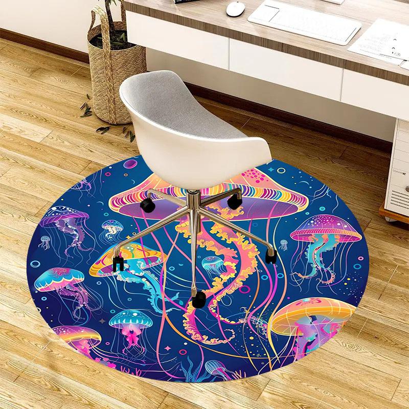 1pc Office Carpet Chair Mats Colorful Jellyfish Ocean Scene Perfect for Decorating Office Chairs, Living Rooms, Or Bedrooms