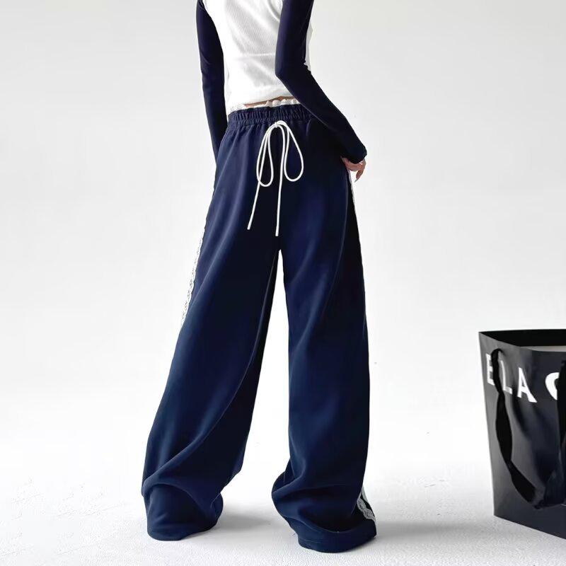 2024 Women's Trendy High Waist Wide-Leg Patchwork Lace Sweatpants