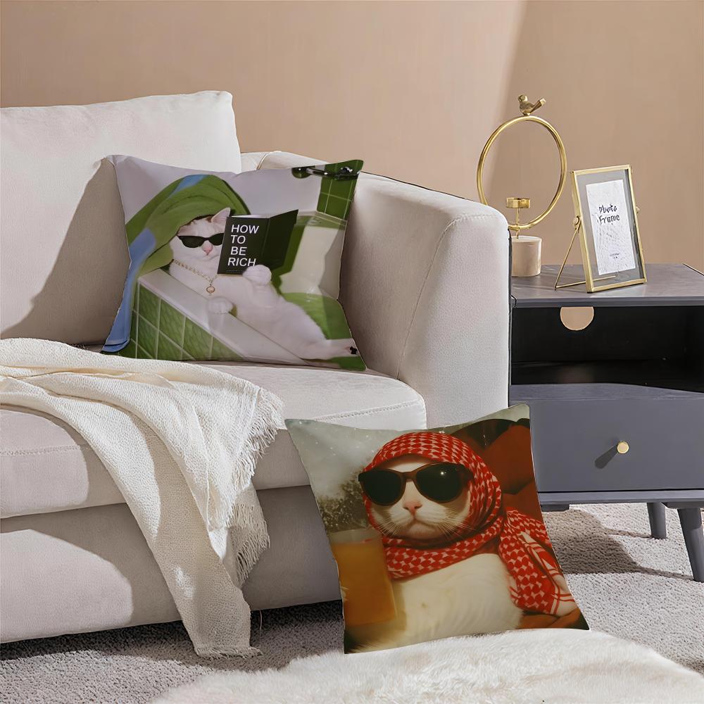 Stylish Whimsical Fashion Cats Cushion Cover Throw Pillow Cover Hidden Button Durable Polyester Chair Cushion