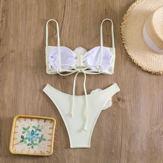 2Pcs/Set Women Sexy Bra High Tube 3D Flower Sling Bikini Set Top Bandeau Waist Briefs