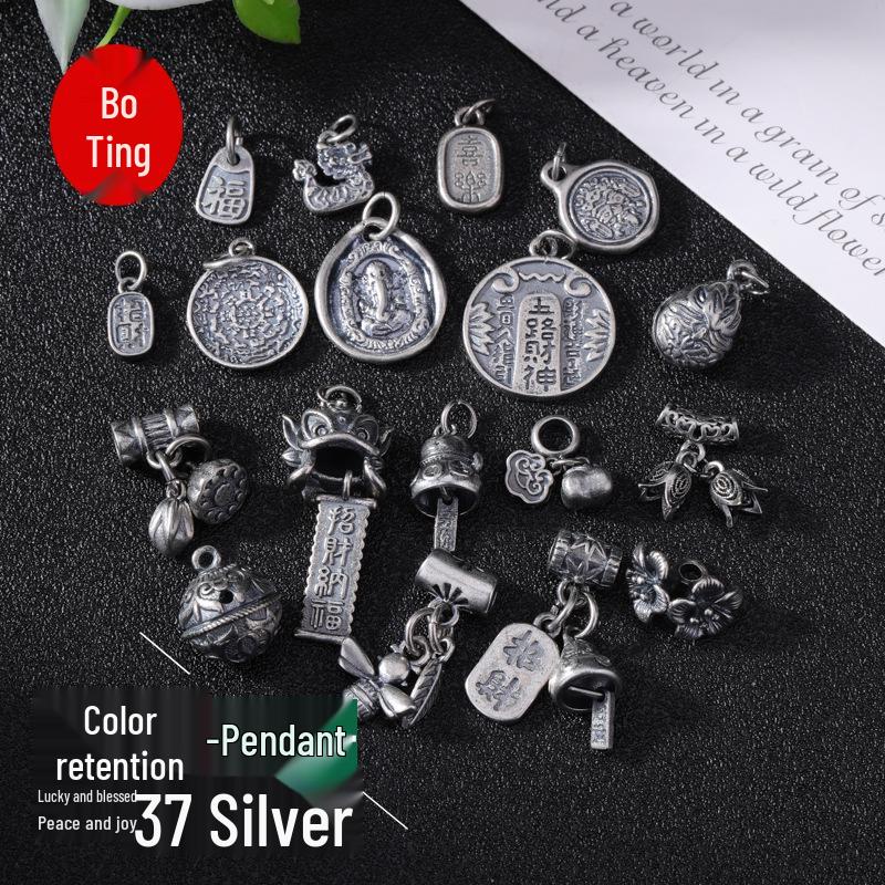 Color-Preserving Distressed Silver Persimmon Lucky Cat Pendant DIY Handmade Bracelet with Tibetan Silver Accessories