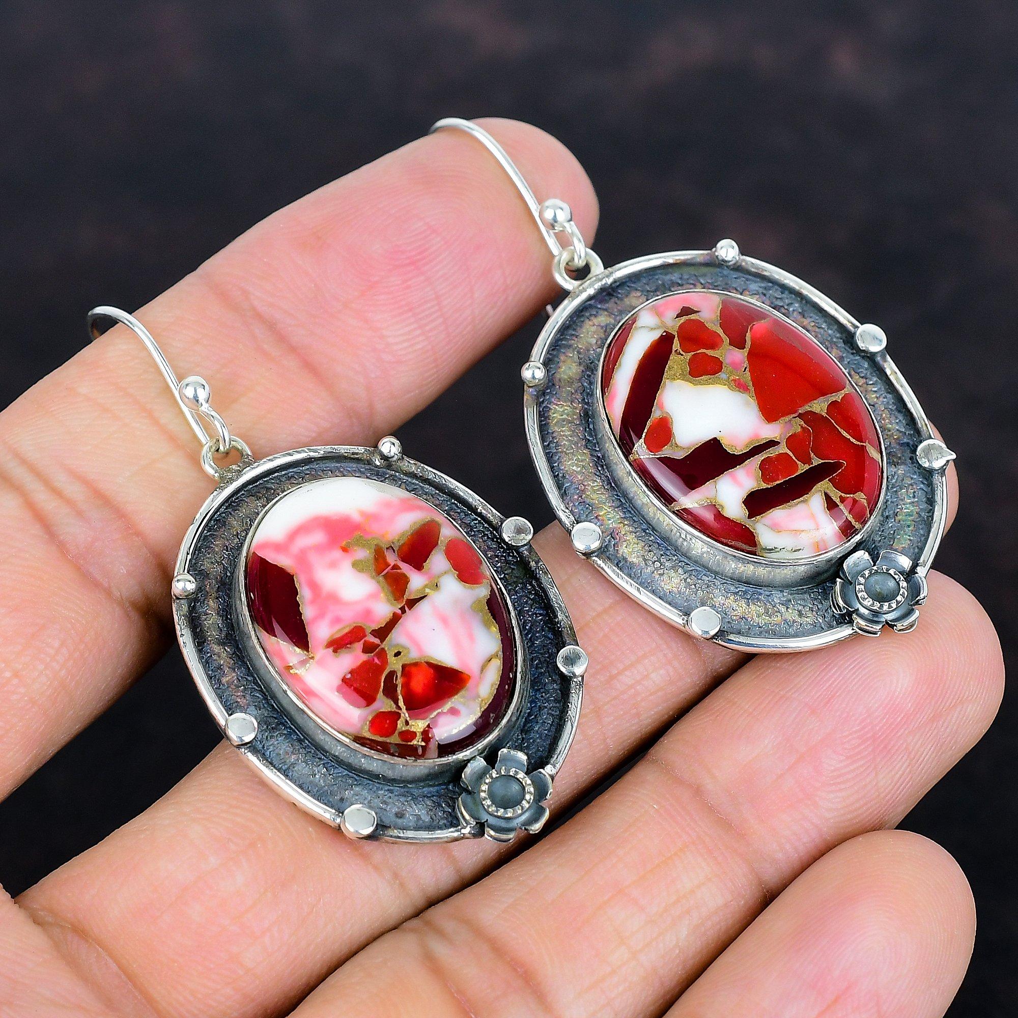 

Kingman red mohave copper turquoise earrings 925 sterling silver earring gemstone jewelry handmade earring anniversary gifts dangle earrings