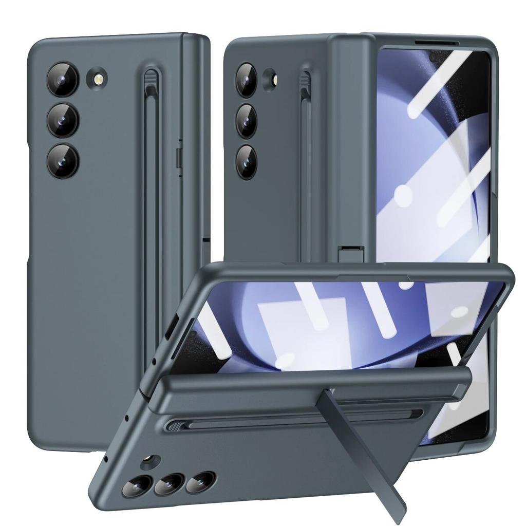 Luxury Cover Pen Holder Slot Case for Samsung Galaxy Z Fold 3 4 5 Fold5 with Pen Bracket Front Glass Film Protection ZFold4