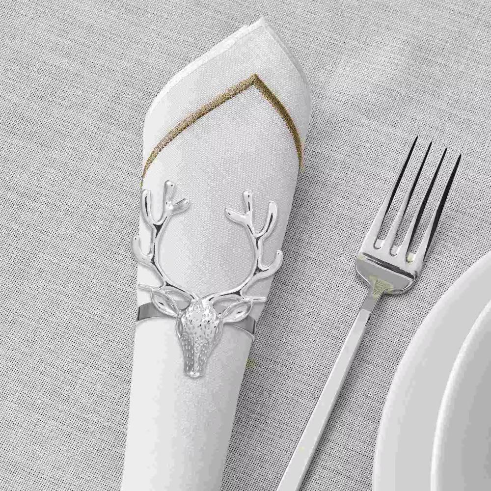 6Pcs Gold/Silver Christmas Deer Napkin Ring Electroplated Napkin Buckle Hotel