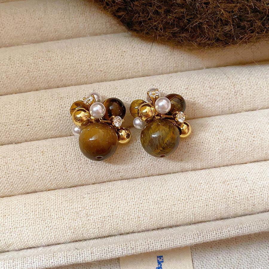 Maillard coffee color love gourd tiger's eye stone earrings earrings earrings design sense