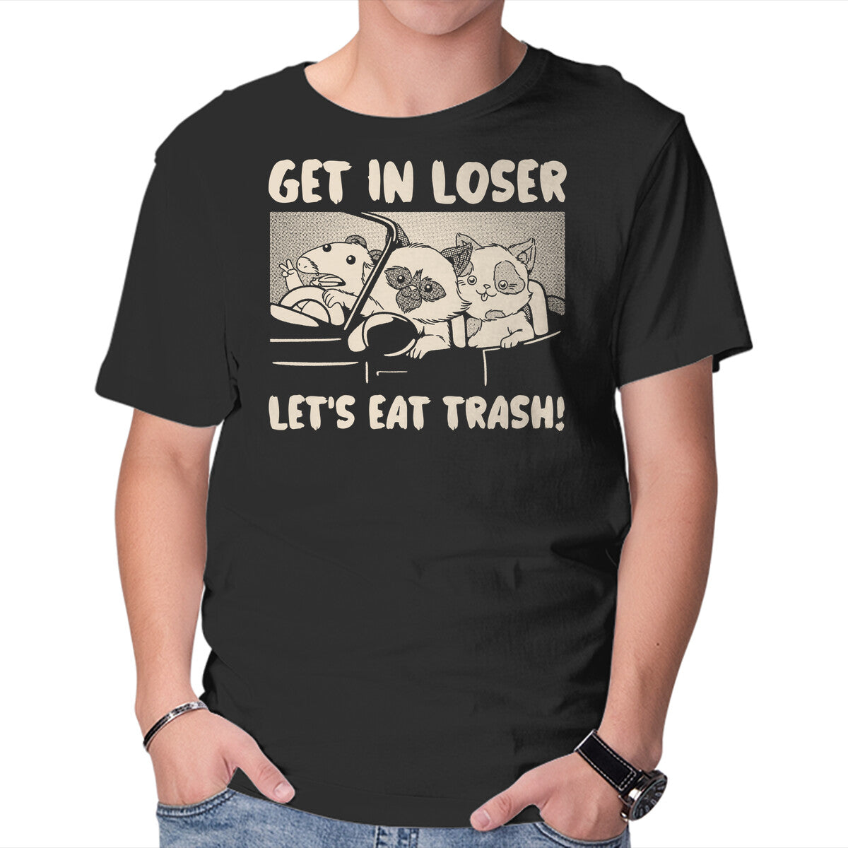 Unisex Crew Neck T-Shirt Let s Eat Trash Graphic Short Sleeve Casual Tee M