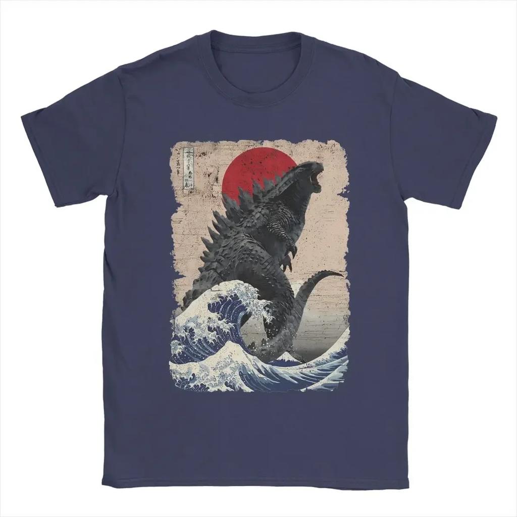 Short Sleeve Tees Unique Japanese Godzillaed Great Wave T-Shirt S-5XL Clothes Graphic Summer Men Crew Neck Pure Cotton T Shirts