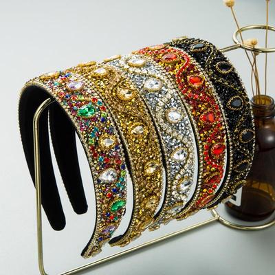 Cerchietto per capelli da donna con strass in vetro pressato lucido, stile retrò, barocco