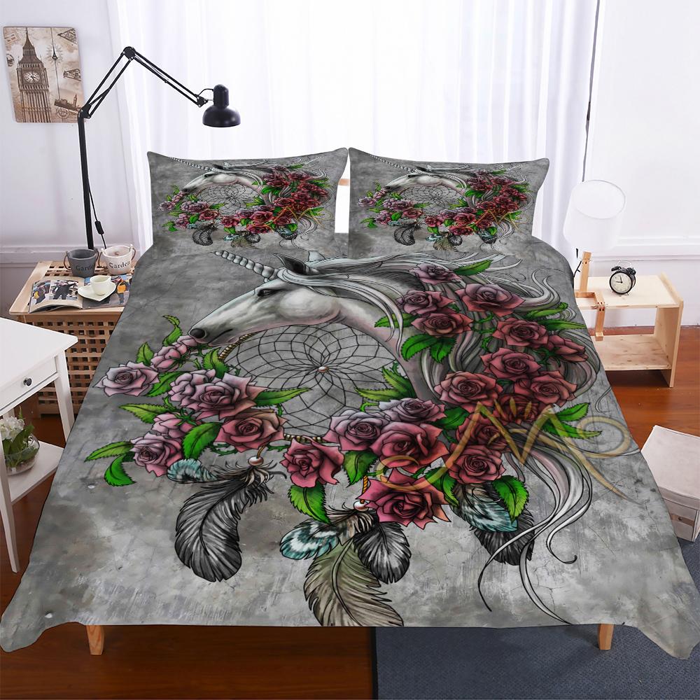 Bedclothes  Unicorns Beding Bed Set Microfiber Fabric Gray Duvet Sets Kids Size Rose Unicorn Bedding Sets Doudou Cover Bed