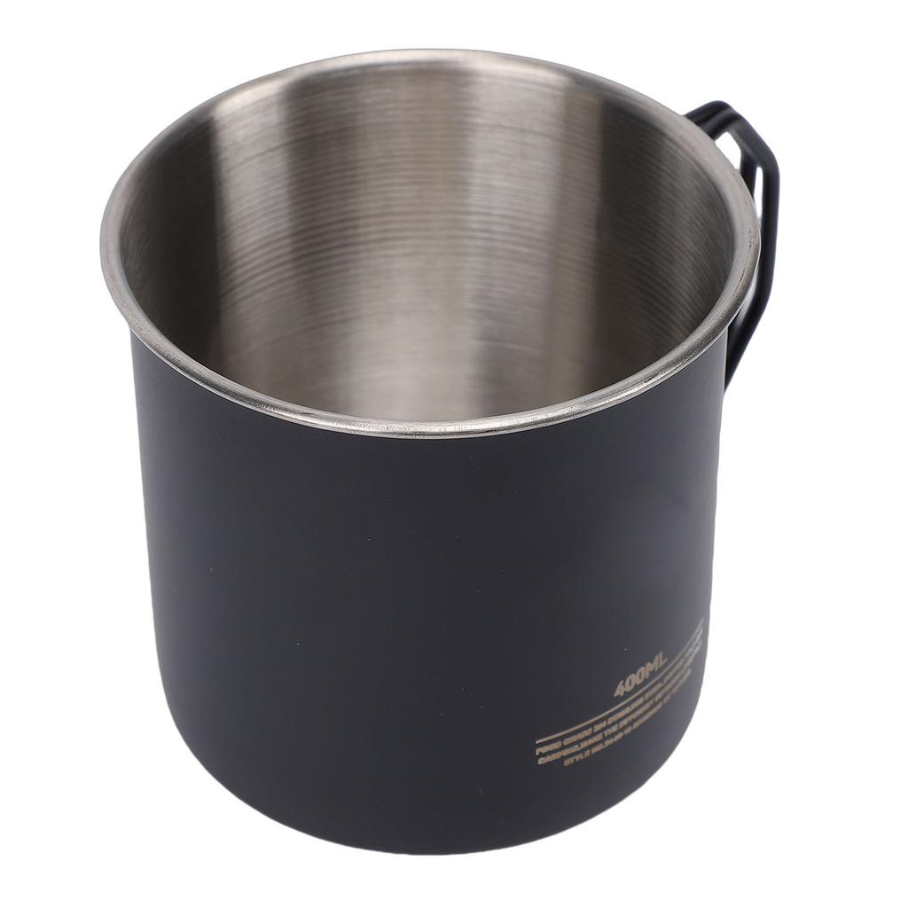 304 Stainless Steel Camping Mug Outdoors Cup with Foldable Handle 400ml for Backpacking Hiking Picnic Fishing