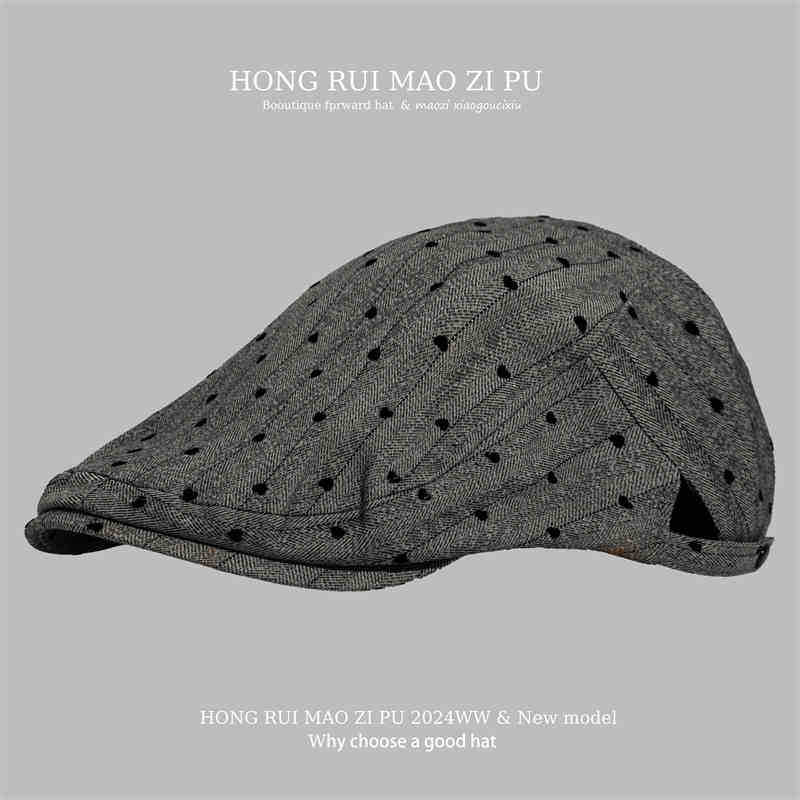 New retro fashion striped beret women's spring thin big head circumference showing face small versatile forward hat