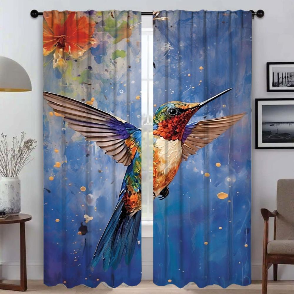 Set Of 2 Kitchen Curtains Camera Hummingbird Birds Living Room Partition Halloween Decoration Window Curtain Modern Made Polyester Sitting Treatment