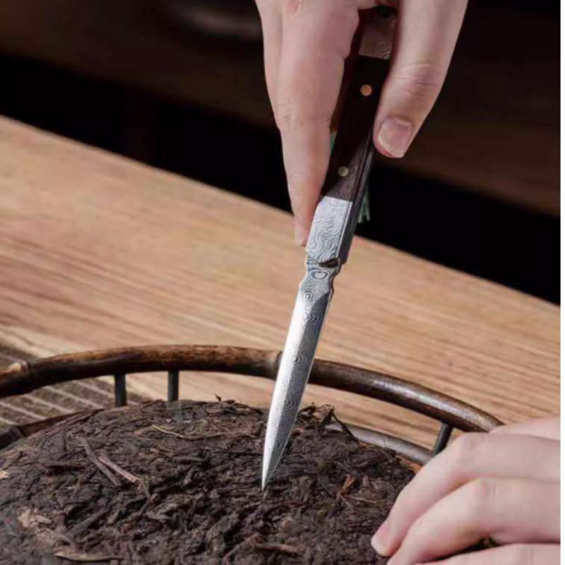 Zen-Teemesser, handgefertigte Teenadel, Ebenholz, stahl mit Damastmuster, Pu-Erh-Teemesser, Teezubehör