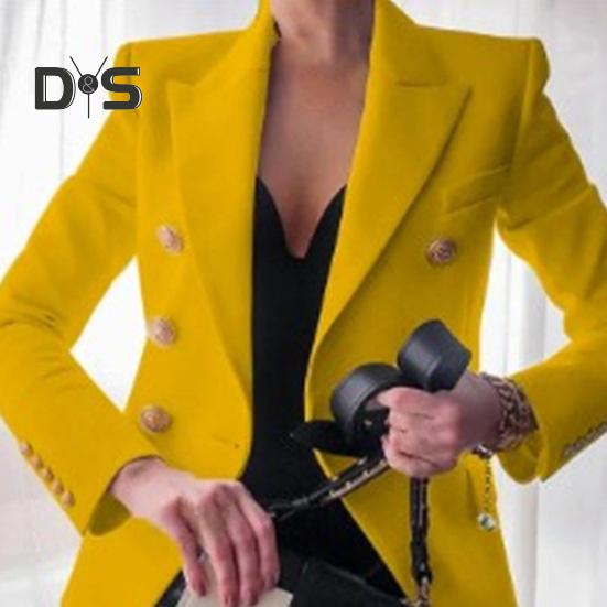 Women Suit Coat Lapel Long Sleeve Solid Color Suit Jacket Loose Fit Double Breasted Work Outwear Business Casual Wear