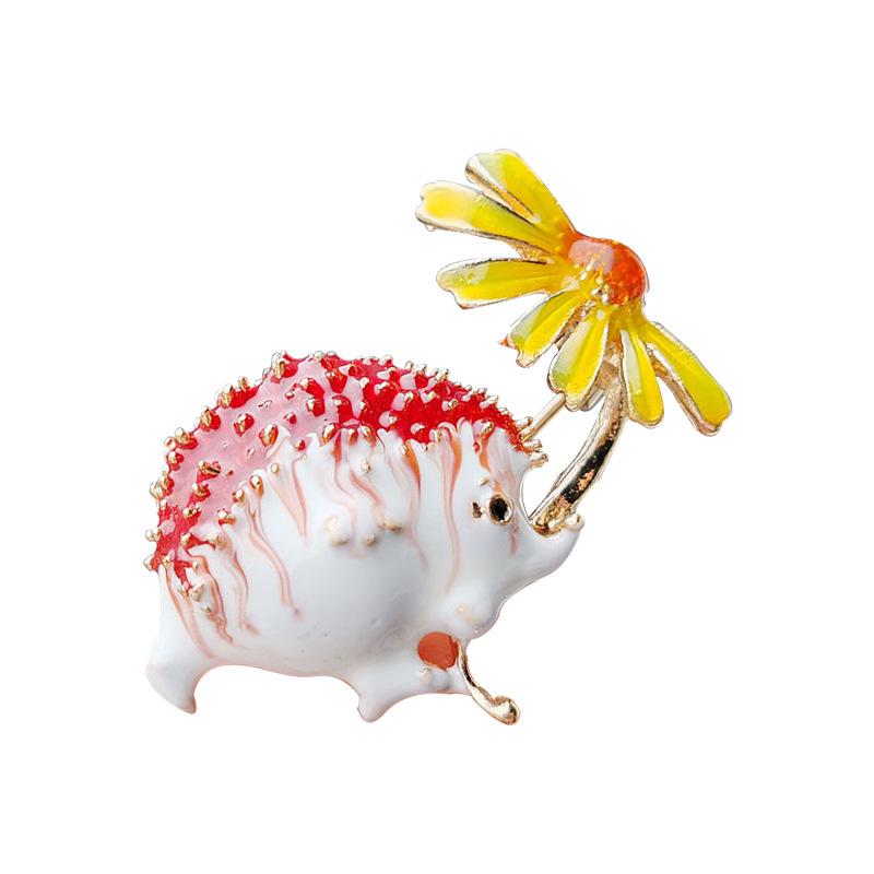 Oil Drop Oil Painted Enamel Small Daisy Hedgehog Corsage, Animal Badge Pin, Multi-Color Optional Clothing Brooch
