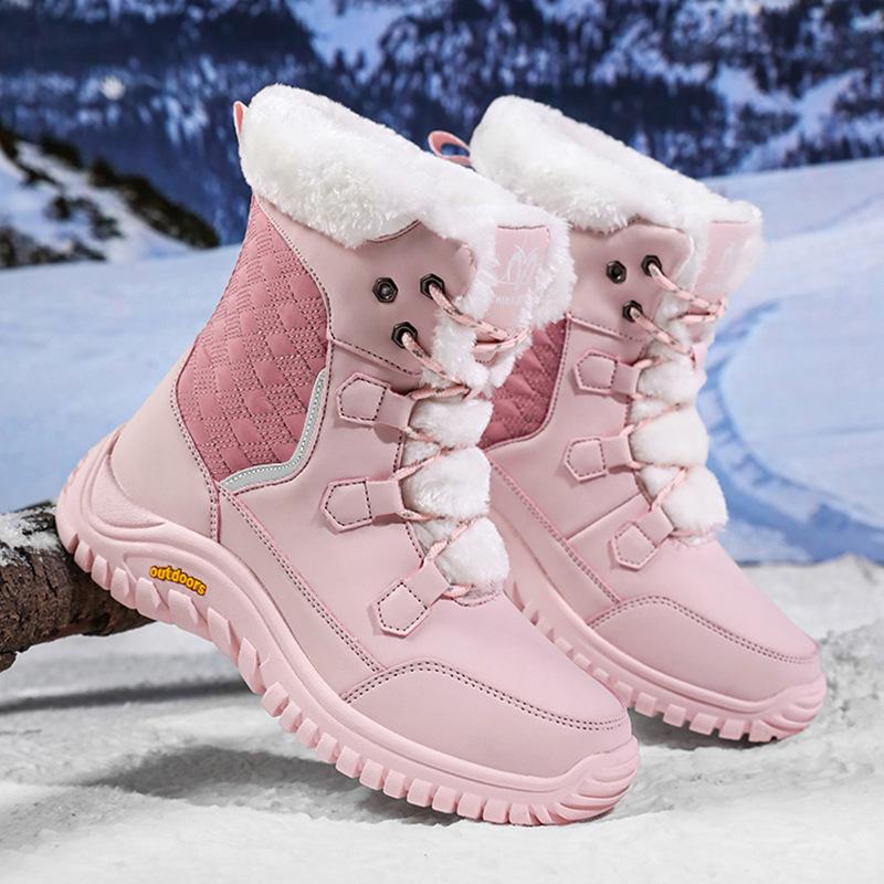 Winter New Outdoor Snow Boots Women's Medium Tube Piled Thickened High-top Large Cotton Shoes Outdoor Cotton Boots