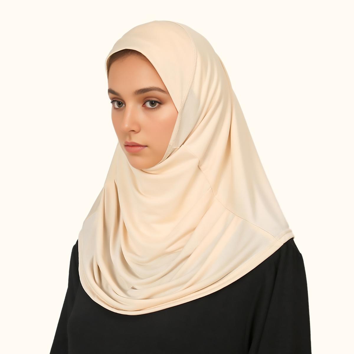 

New Ready To Go wear Instant Hijab for Women Solid Color Hemp Headscarf Neck Cover Sports Hijabs Pinless Islam Shawls and Wraps