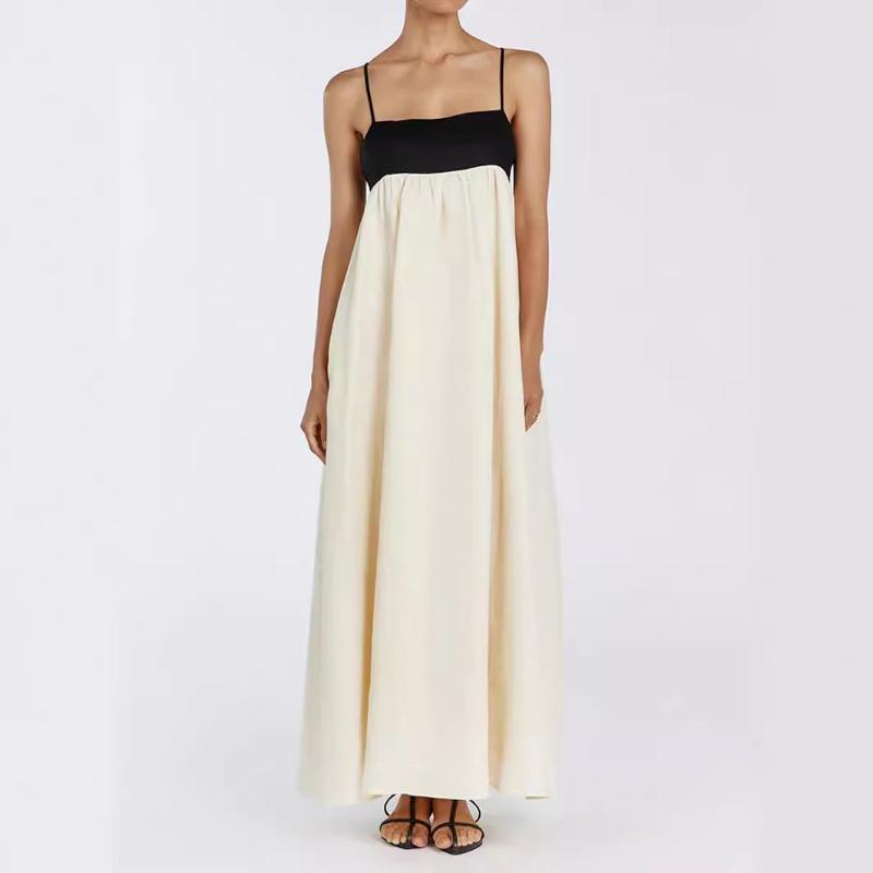 

VEZFAA Женская мода лето весна однотонный принт без рукавов свободная талия повседневные платья M абрикосовый