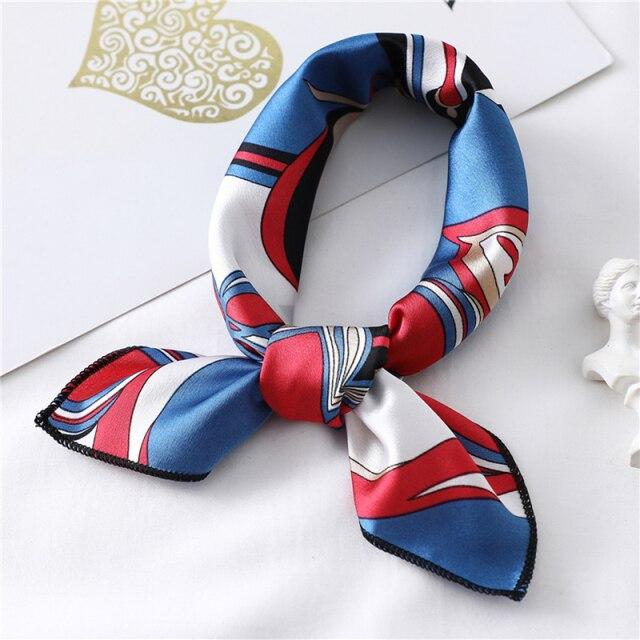 New Silk Scarf Square Women Fashion Dot Plaid Print Neckerchief Ladies Work Scarves Small Winter Foulard Bandana Hair Tie Band EMA