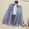 Camicia a quadri a maniche lunghe da donna, giacca estiva ampia, protezione solare, top da donna, camicia stile pigro