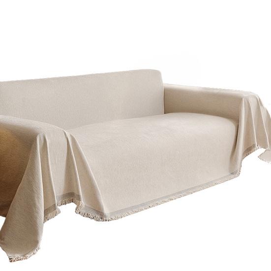 

Chenille Sofa Cover One-piece Design Soft Touch Fabric Furniture Protective Cover Tassel Lace Solid Color Sofa Protector S
