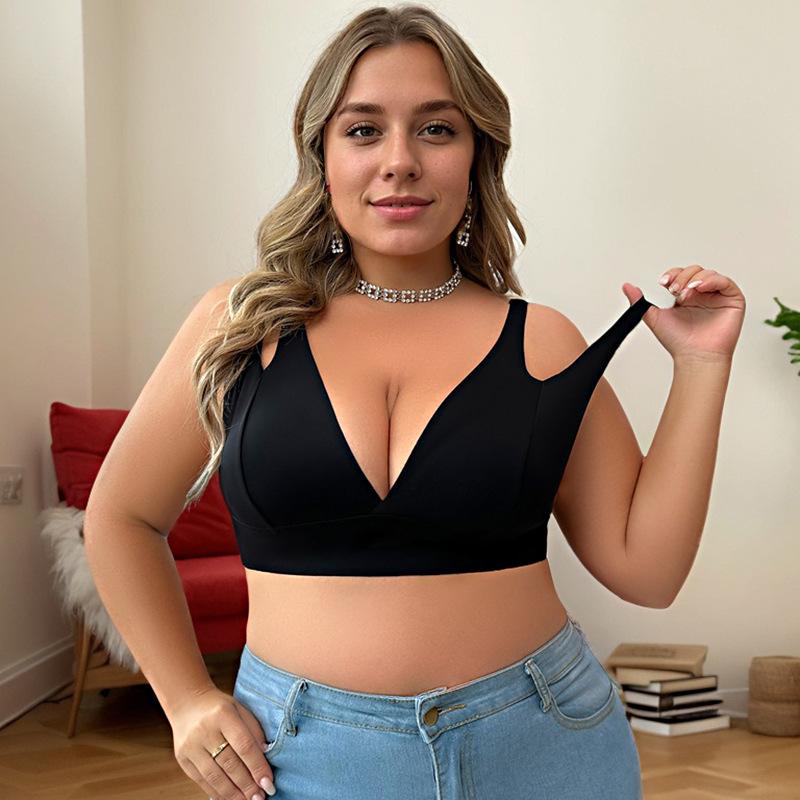 Solid Color Anti-sagging and Push-up Bra with Double Shoulder Straps Plus Size Side Boob Support