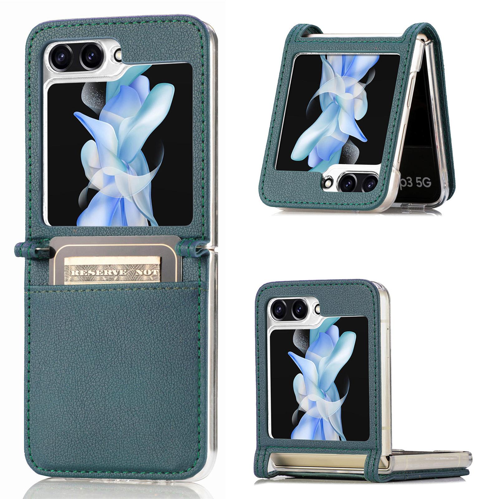 

For Samsung Galaxy Z Flip7 FE 5G/Z Flip6 5G Case Card Slot Leather+PC Phone Cover Green