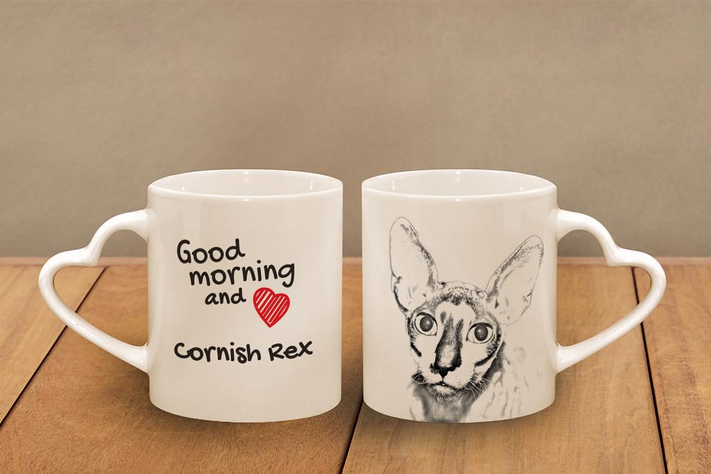 Cornish Rex - cat mug, adorable heart-shaped handle mug, universal gift from Art-Dog brand