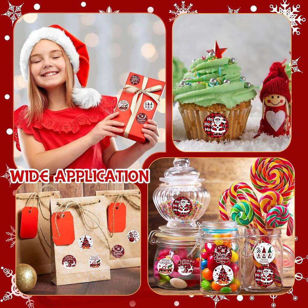 500 Stück Rollenaufkleber Lustiges Frohe Weihnachten Etikettenrolle Runde Weihnachtsaufkleber Weihnachtsmann LKW Schneemann Rentier Karo Umschlagaufkleber