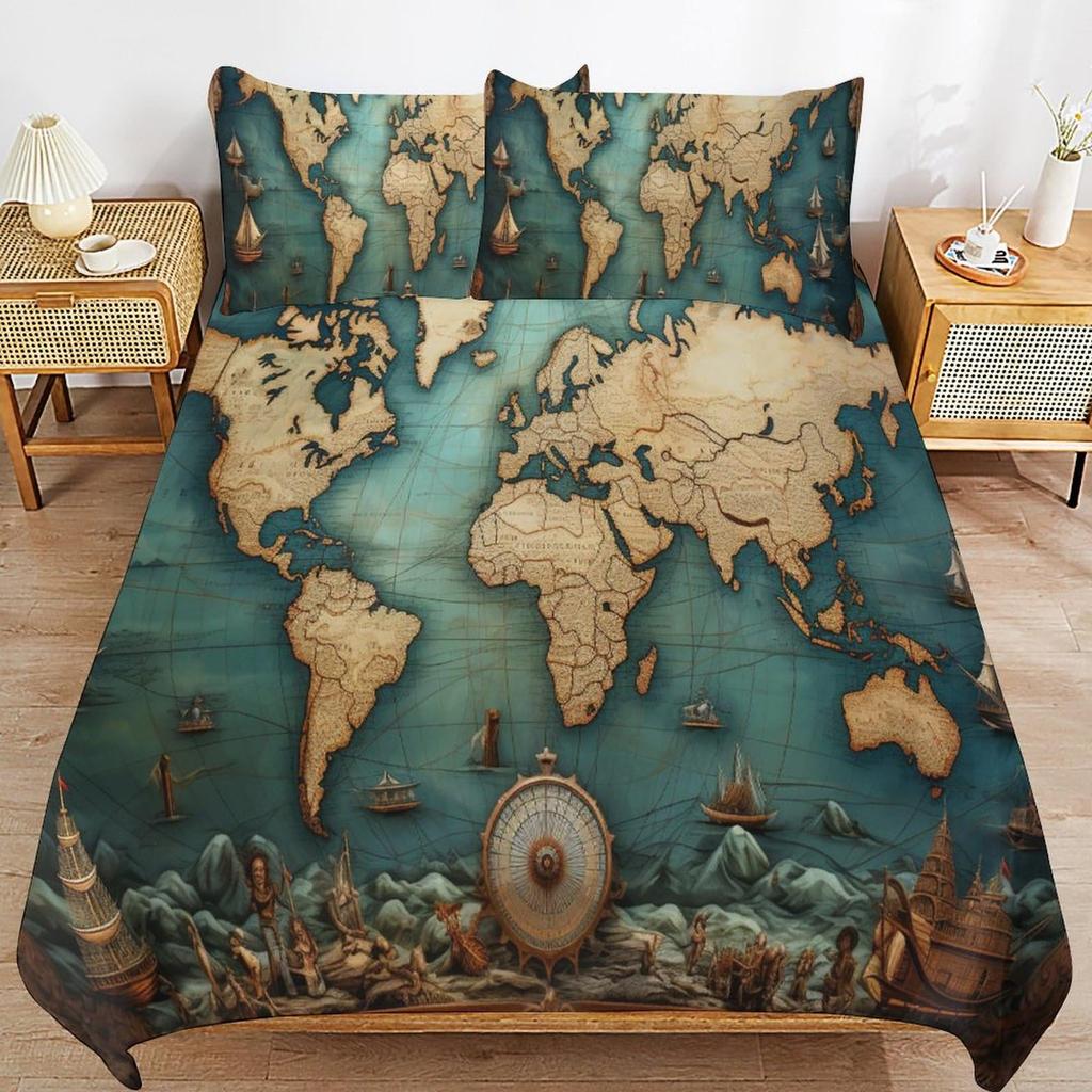 Povlaky na peřinu s kompasem pro teenagery Velikost Queen Twin Lehký péřový povlak na přikrývku Dekorace pokoje 2 povlaky na polštář 1 povlak na peřinu Bez přikrývky