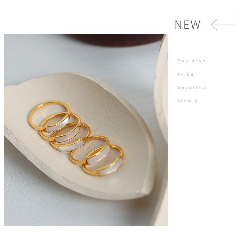 Elegant White Mother-of-Pearl Inlaid Titanium Steel Ring for Women