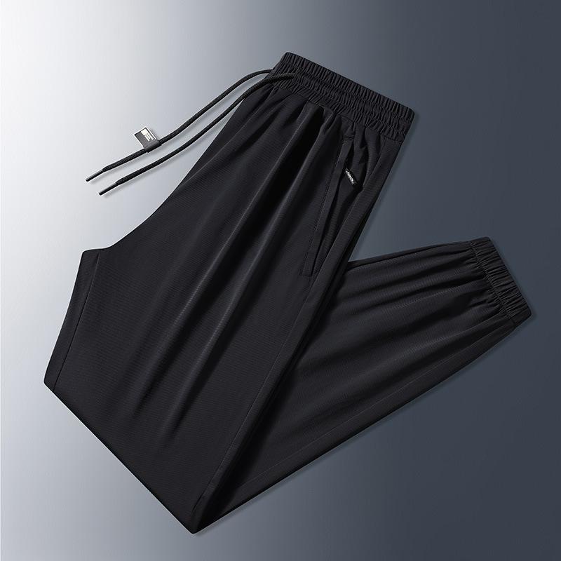 Summer ice silk quick-drying pants men's thin casual breathable sports men's pants can be opened twice, loose air-conditioning trousers men's