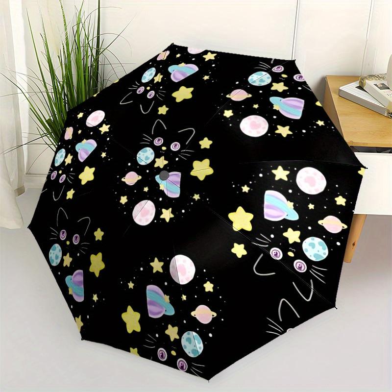 1pc Space Cats Automatic Open/close, All-Season Portable Folding Umbrella, Travel, Everyday, Formal Events - Compact Luxury Parasol, Outdoor Accessory