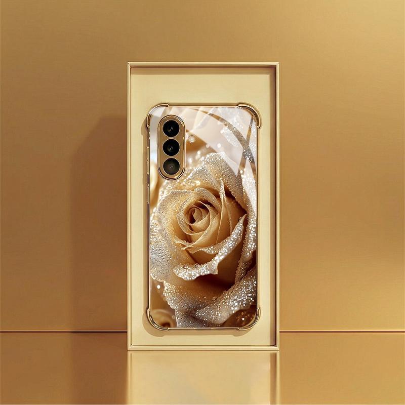 

Стеклянный чехол для телефона с узором из золотых роз, подходит для Samsung Galaxy S26 S25 S24 S23 S22 S20FE/Ultra/Plus, противоударный чехол с усиленными углами Galaxy S20FE золотой