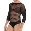Men Bodysuit Sexy Mesh Sheer Body Stockings Cross Strap Men Long Sleeves Pantyhose Underwear Jumpsuit Romper Gay Lingerie Bikini