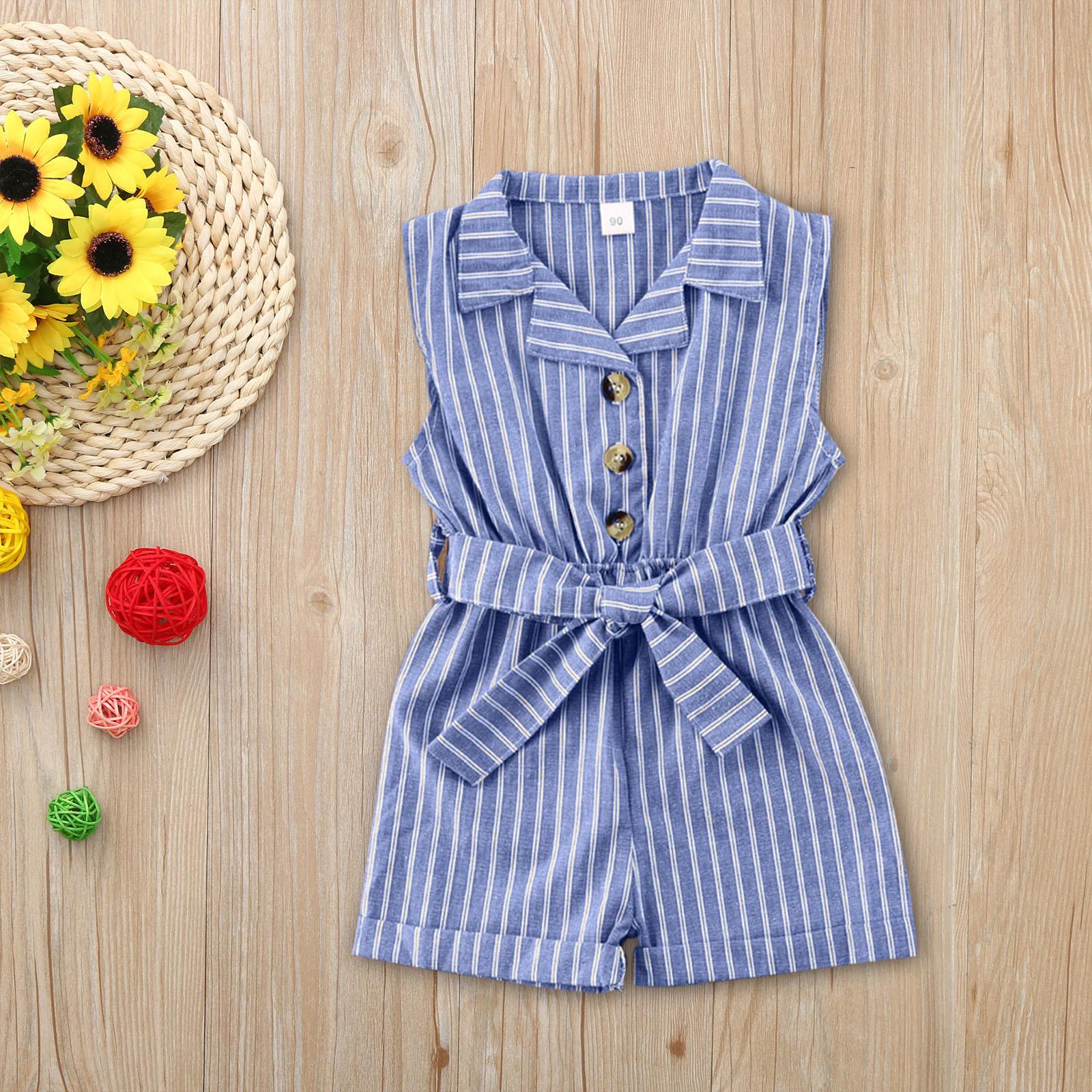 

(SU)Комбинезоны для маленьких девочек, полосатый комбинезон, одежда без рукавов 120 синий