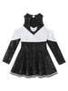 Girls Cheerleading Dress Long Sleeve Off Shoulder Round Neck Contrast Color Shiny Sequins Dance Costume