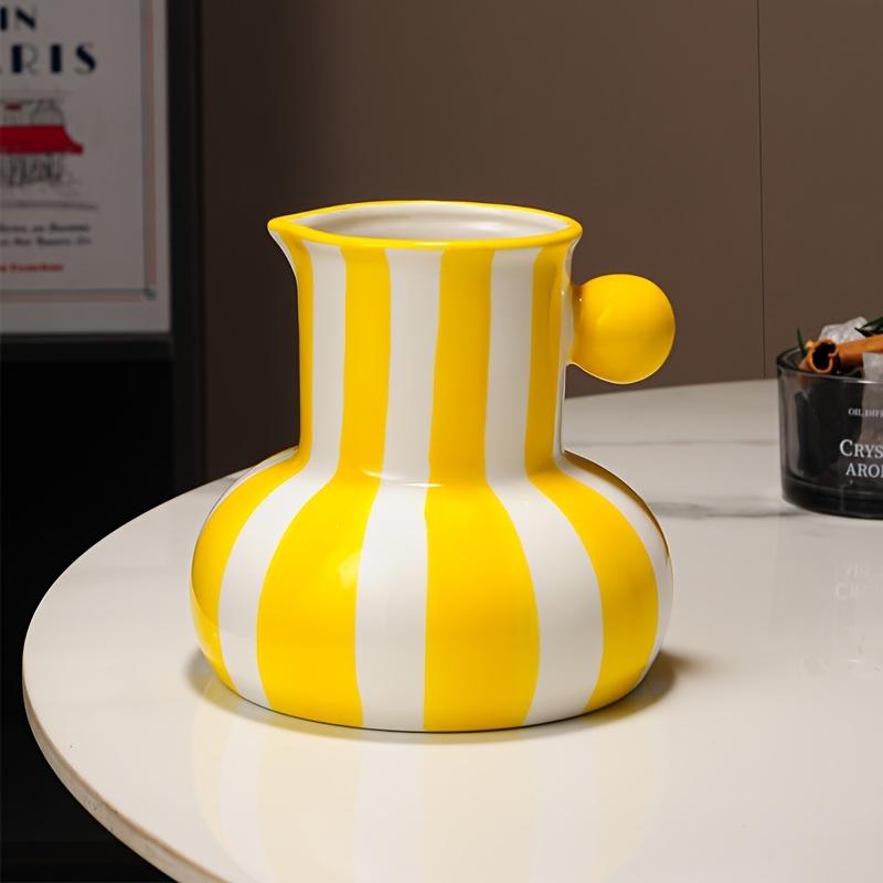 Modern Minimalist Striped Ceramic Vase - Unique Vintage Painted Design for Flower Arrangement, High-end Home Decor